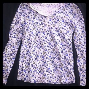 Girls white and blue flower long sleeve shirt